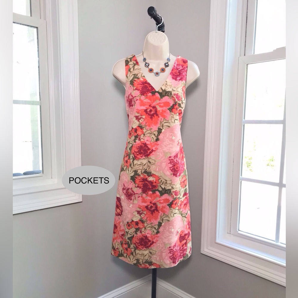 Talbots Sleeveless Floral Sheath Dress Pockets ~ Women’s 6  WORN ONCE